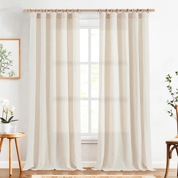 jinchan Linen Curtains 96 Inch Length 2 Panels Set Light Filtering Window by JINCHAN