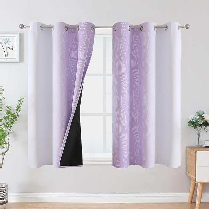 Estelar Textiler Lilac and Greyish White Ombre Blackout Curtains 54 Inch Length - Image 2