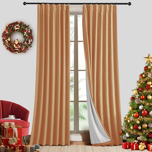 IVAPUPU Linen Pinch Pleated 100% Blackout Curtains by IVAPUPU
