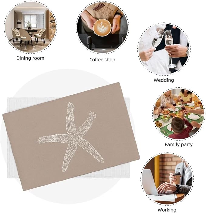 Summer Coastal Placemats Set of 4, Beach Theme Ocean Brown Tan Starfish - Image 7