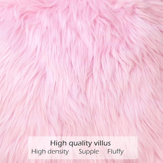 LIGICKY Set of 2 Decorative Pink Lumbar Fluffy Throw Pillow Cover Faux Fur - Image 3