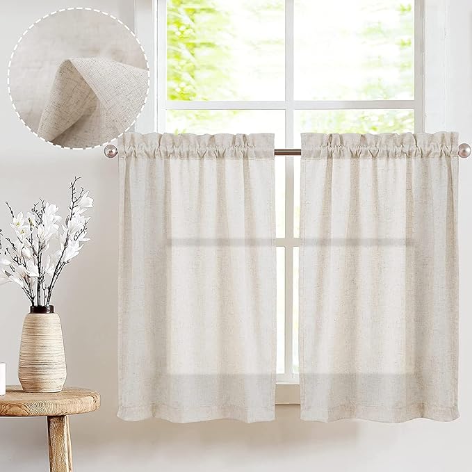 jinchan Beige Kitchen Curtains Linen Tier Curtains 24 Inch Farmhouse Cafe Drapes by JINCHAN