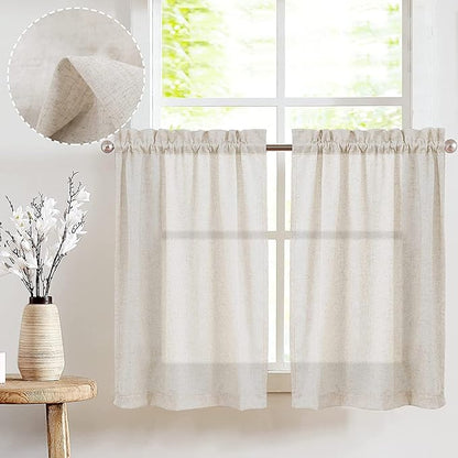 jinchan Beige Kitchen Curtains Linen Tier Curtains 24 Inch Farmhouse Cafe Drapes by JINCHAN
