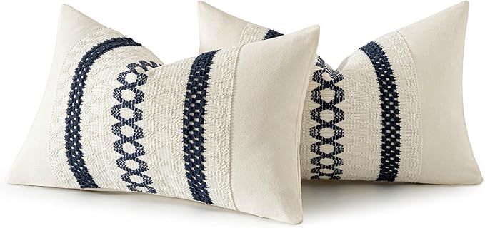 MIULEE Set of 2 Navy Blue Boho Decorative Lumbar Pillow Covers 12x20 Inch - Image 8