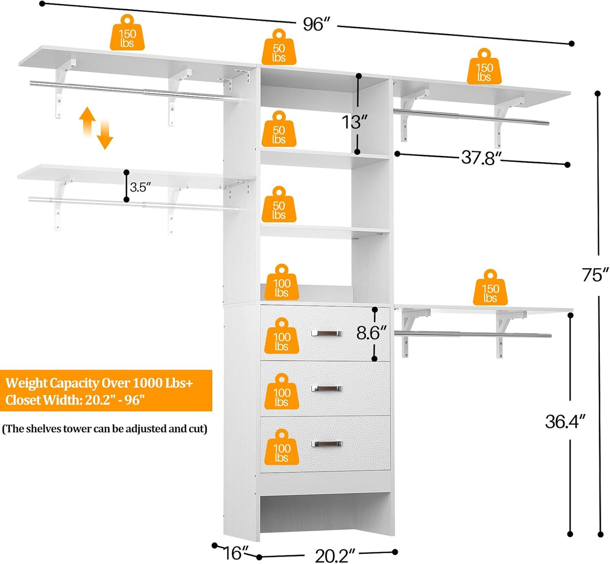 besiost closet system with drawer - 8ft wood, close-up detail