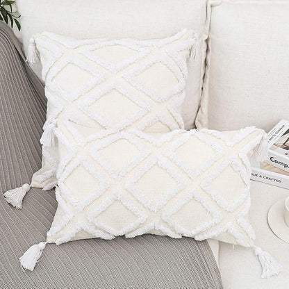 Boho White Throw Pillow Cover 20x20 Inch - Image 4