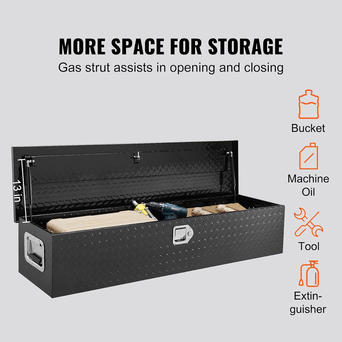 vevor heavy duty aluminum truck bed tool box, close-up detail