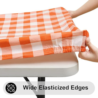 Smiry Rectangle Picnic Table Cloth, Elastic Waterproof Fitted Vinyl Tablecloths - Image 2