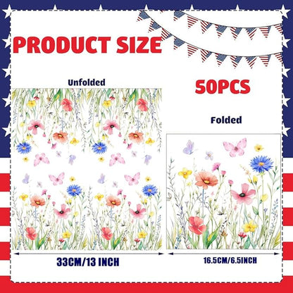 50 Pack Wildflower Floral Cocktail Napkins Disposable Floral Napkins Butterfly - Image 3