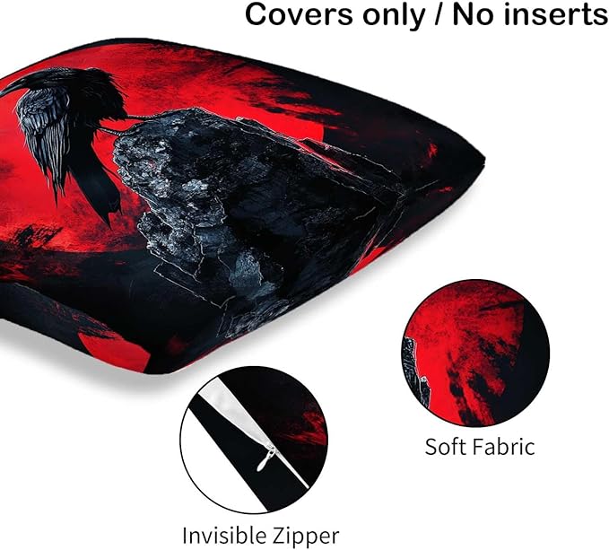 Raven Throw Pillow Covers Set of 2 | 18x18 Inches Cushion Cases - Image 6