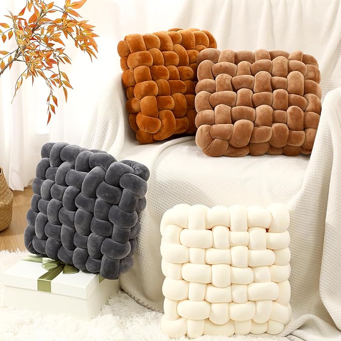 Wenqik 4 Pcs Square Knot Pillows Knotted Plush Soft Throws Accent Pillows - Image 2