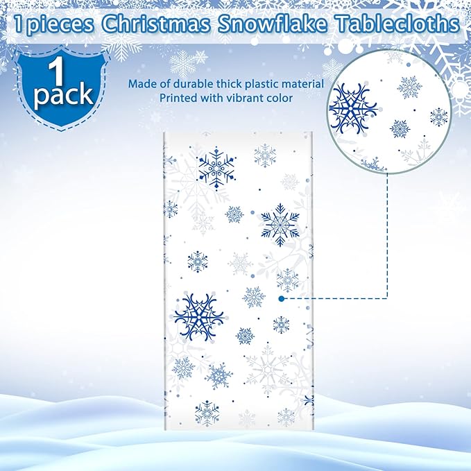 1 Pieces Snowflake Christmas Party Tablecloth Decorations, Plastic White - Image 3