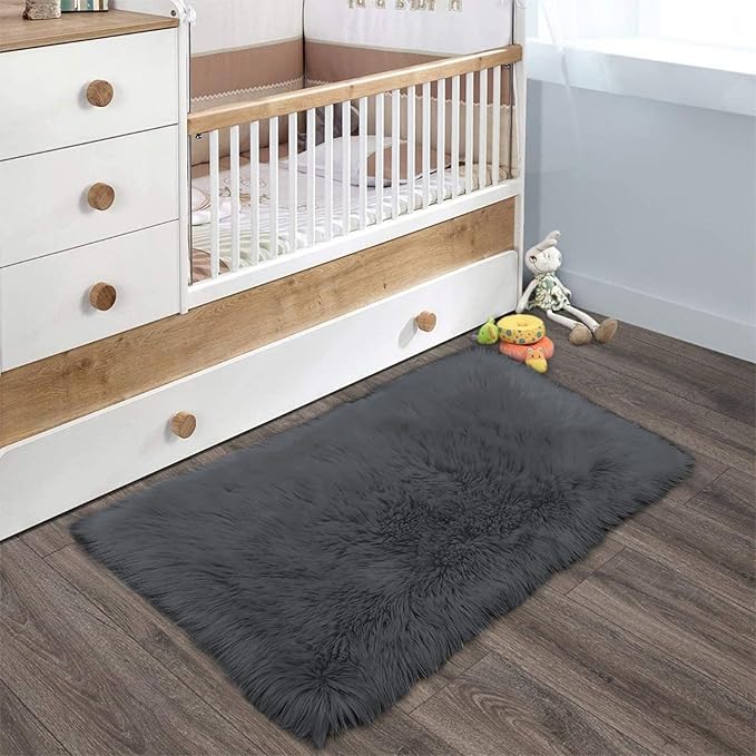 Latepis Dark Grey Small Bedroom Rugs 2x3 Washable Rugs Soft Shaggy Fuzzy Faux - Image 7