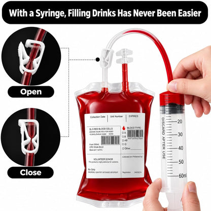 MGparty 80 Pack Blood Bags for Drinks Reusable IV Drink Pouches for Halloween Party Decorations Vampire Zombie Party Juice Containers Props, 10 fl.oz