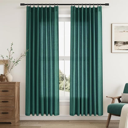 Dark Green Pinch Pleated Linen Curtains 72 Inch Length 2 Panels by Aersas