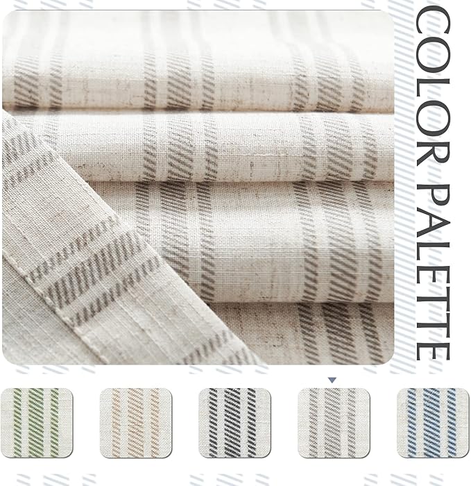 jinchan Gray Striped Linen Kitchen Curtains 24 Inch Cafe Tier Curtains Balanced - Image 3