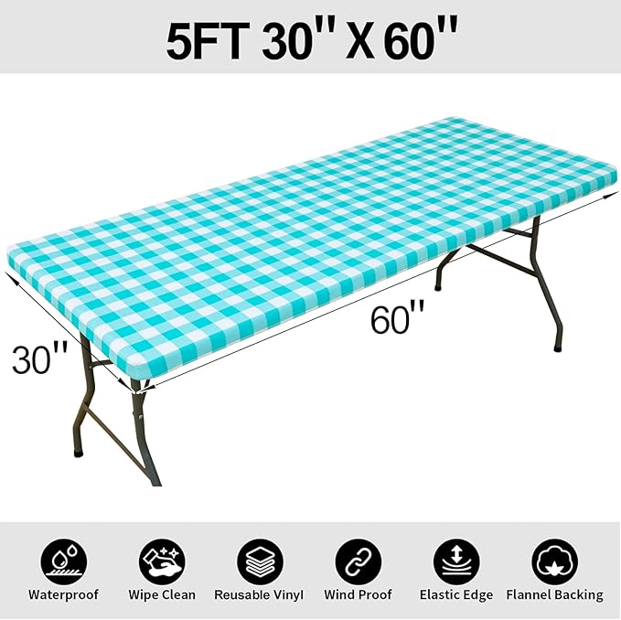 Smiry Rectangle Picnic Table Cloth, Elastic Waterproof Fitted Vinyl Tablecloths - Image 8