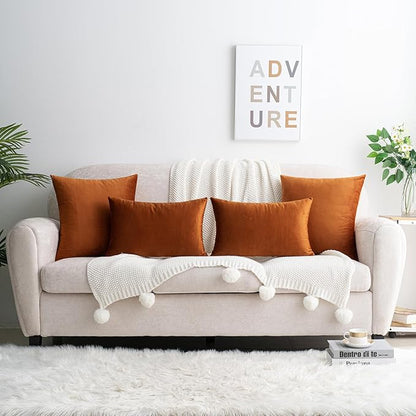 HWY 50 Burnt Orange Velvet Rectangular Throw Pillow Covers 12x20 Inch - Image 5