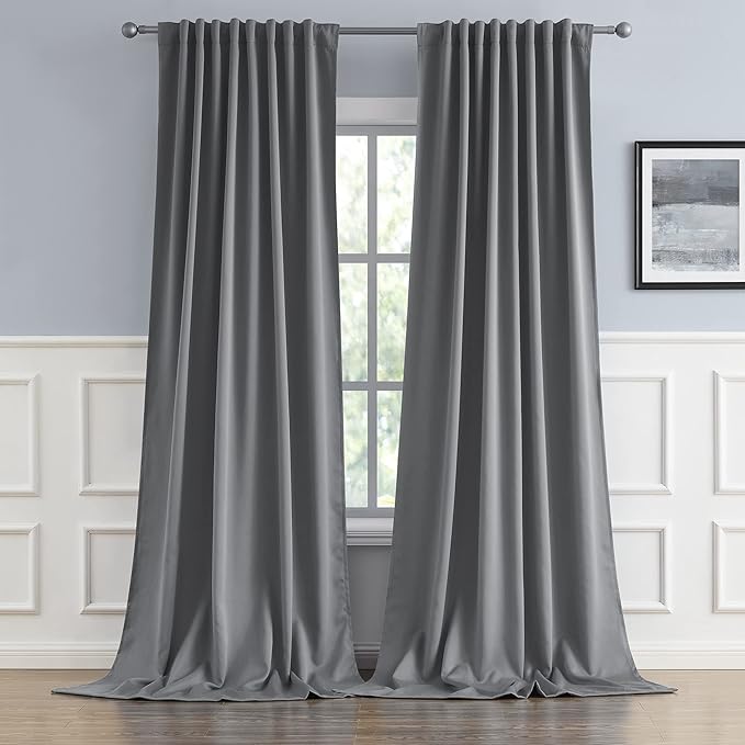 DUALIFE Gray Extra Long Curtains 108 Inch Length, Back Tab and Rod Pocket by DUALIFE