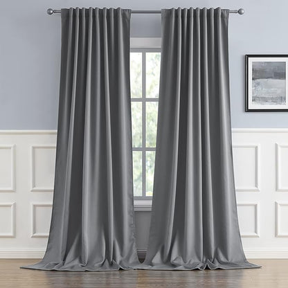 DUALIFE Gray Extra Long Curtains 108 Inch Length, Back Tab and Rod Pocket by DUALIFE