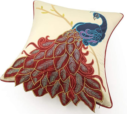 vctops Embroidered Peacock Decorative Throw Pillow Case Silky Satin Cushion - Image 3