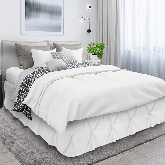 Nestl White Bed Skirt Queen Size, Pinch Pleat Queen Bed Skirt, Hotel Quality - Image 3