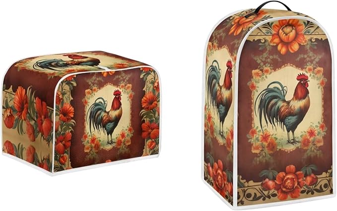 Vintage Chicken Rooster Flower Pattern Appliance Covers Set Washable Kitchen by Pointodoor