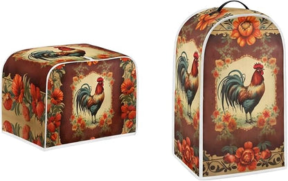 Vintage Chicken Rooster Flower Pattern Appliance Covers Set Washable Kitchen by Pointodoor