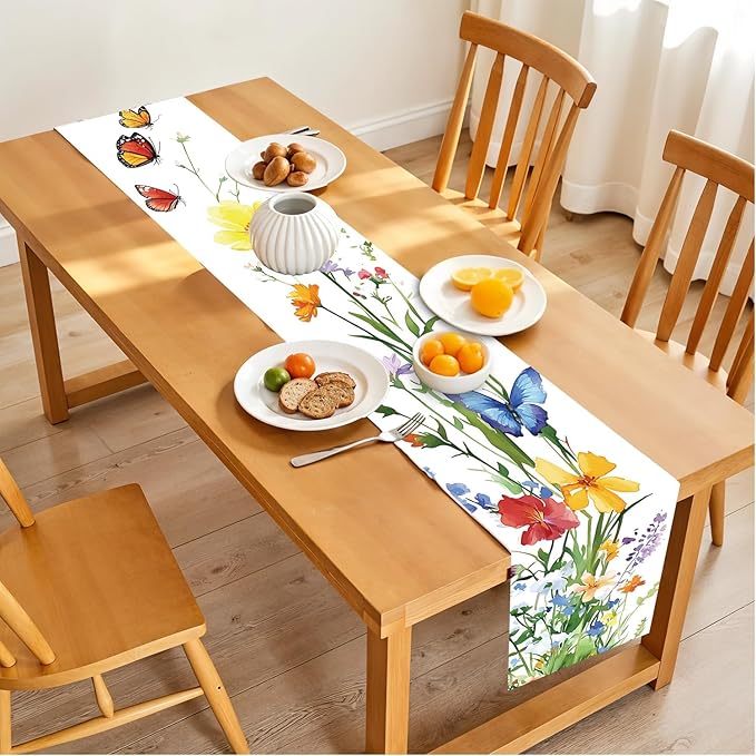 Elegant Floral and Butterfly Table Runner – Vibrant Spring Design - Image 2
