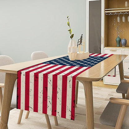 July 4th Table Runner Rustic American USA Flag Seasonal Dinner Runner - Image 2