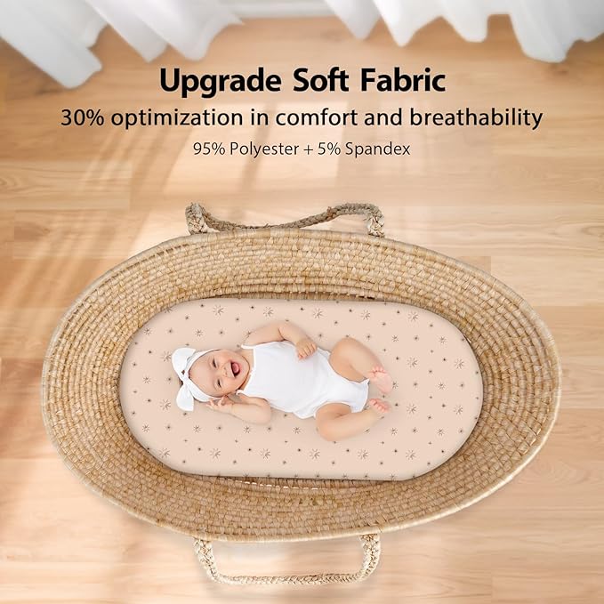 Baby Bassinet Sheets Girl Boy, Fitted Bassinet Sheet Set 3 Pack Bassinet - Image 4