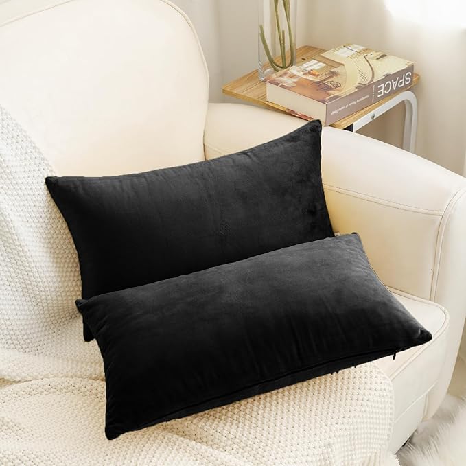 HWY 50 Black Velvet Rectangular Throw Pillow Covers 12x20 Inch - Image 2