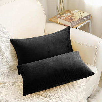HWY 50 Black Velvet Rectangular Throw Pillow Covers 12x20 Inch - Image 2