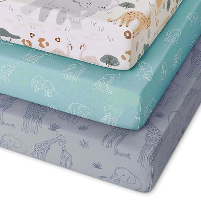 Pack and Play Sheets Fitted 3 Pack, Mini Crib Sheets by Unnivoll
