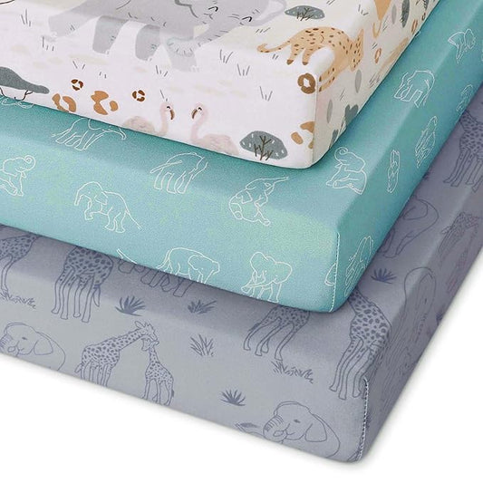 Pack and Play Sheets Fitted 3 Pack, Mini Crib Sheets by Unnivoll