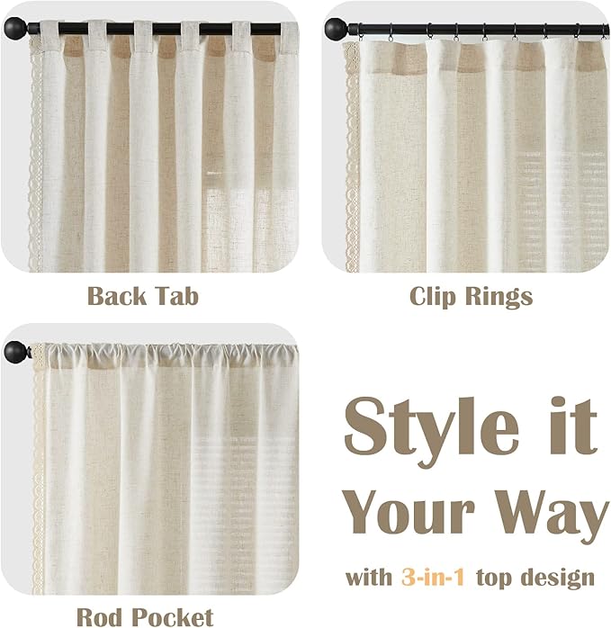 jinchan Linen Curtains for Living Room Bedroom Light Filtering Semi Sheer - Image 7