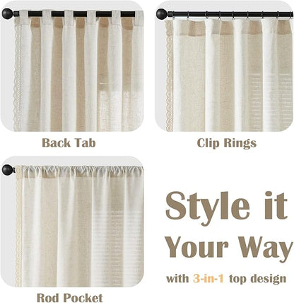jinchan Linen Curtains for Living Room Bedroom Light Filtering Semi Sheer - Image 7