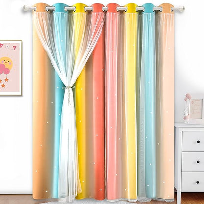 Kinryb Nursery/Kids/Girls Room Star Cut Out Blackout Rainbow Curtain - Image 2