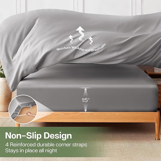 MR&HM King Fitted Sheet Only, Ultra-Soft Rayon Derived from Bamboo & Polyester - Image 6