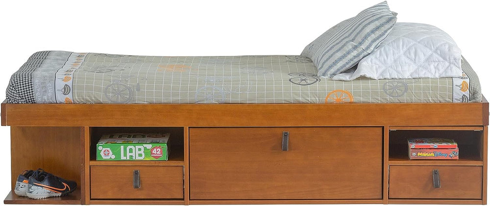 memomad Bali Storage Platform Bed Frame, Twin Size, Oak Brown