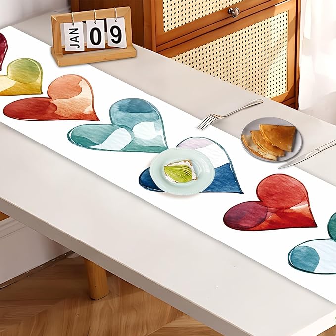 Watercolor Heart Table Runner – 13x72 Inch Modern Table Decor - Image 8