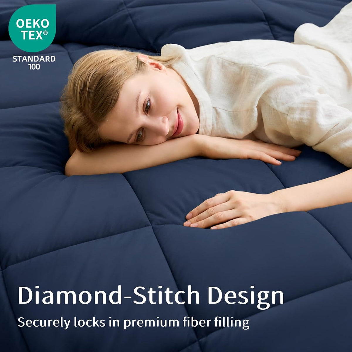 fuanna full size comforter sets 7 pcs, navy, close-up detail