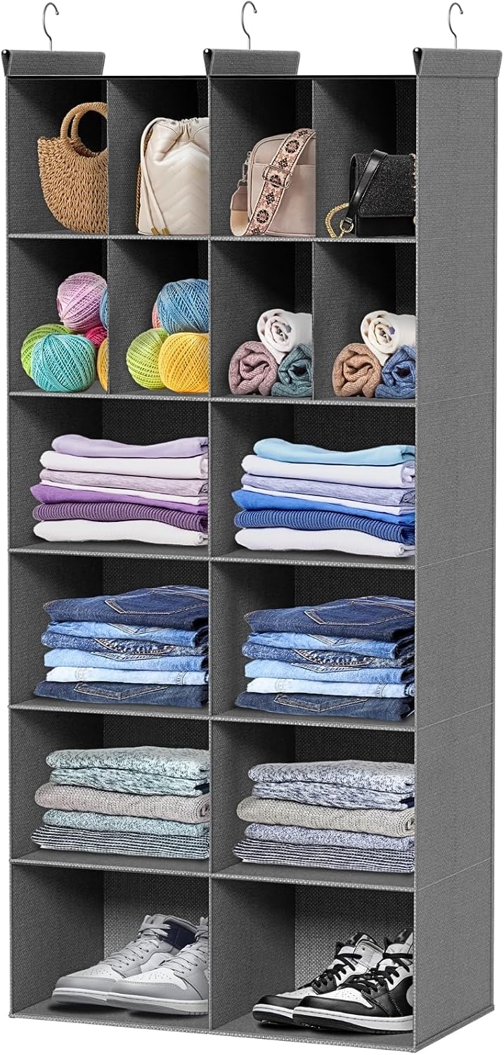6 tier hanging closet organizer, 16 compartments dual, main product view