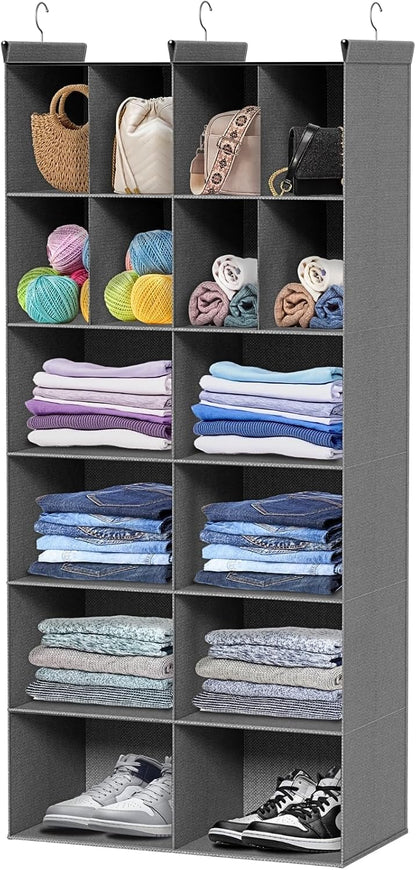 6 tier hanging closet organizer, 16 compartments dual, main product view