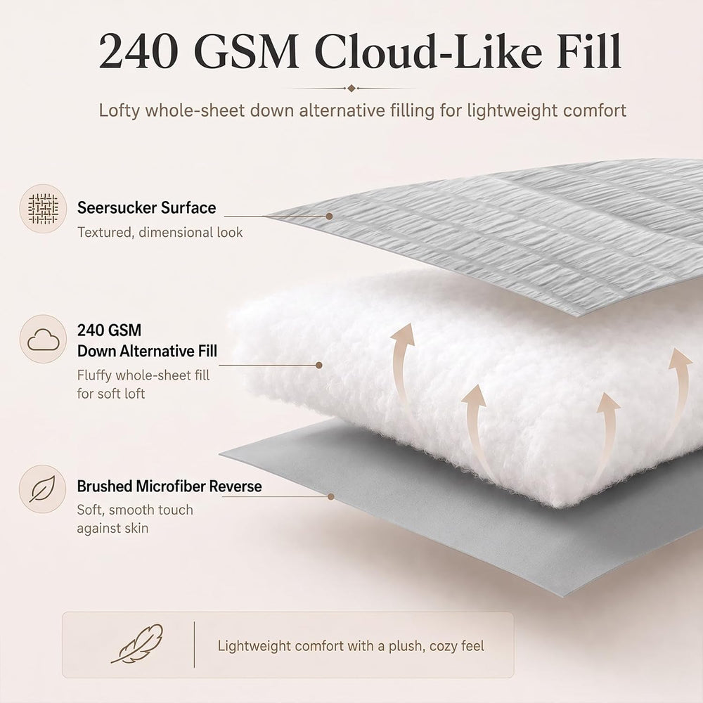 CozyLux Queen Comforter Set, 7 Pieces Light Grey Seersucker Bed in a Bag