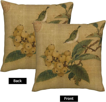 Vintage Rustic Chinoiserie Floral Bird Throw Pillow Covers 18x18 Inch Set of 2 - Image 7