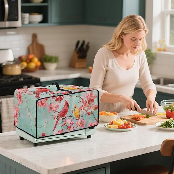 Cardinal Cherry Blossom Print Microwave Oven Cover Waterproof Dust-Proof - Image 4