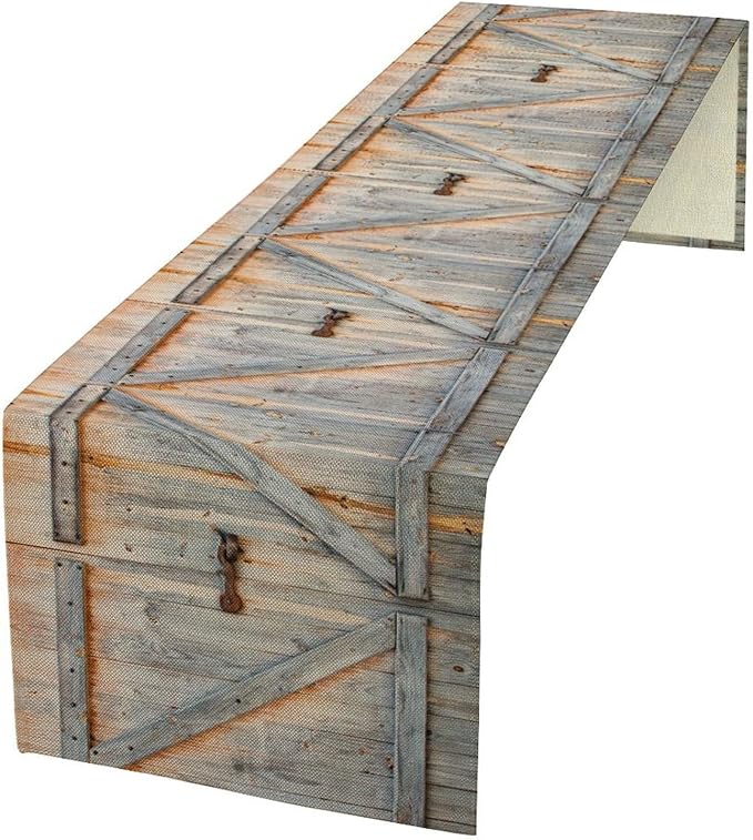 Rustic Barn Door Table Runner Farmhouse Wooden Wood Vintage Plank Country by ZhiRain