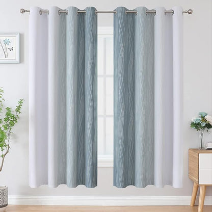 Estelar Textiler Stone Blue and Greyish White Blackout Curtains 72 Inch Length - Image 2