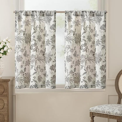 jinchan Floral Linen Tier Curtains 24 Inch Farmhouse Cafe Curtains Rod Pocket by JINCHAN